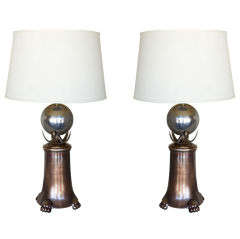 Mid-Century Brutalist Pair of Brass and Polished Nickel Table Lamps